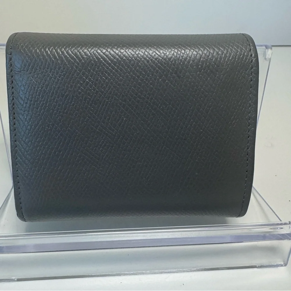 Celine Compact x mm Tri Fold Gray Leather Textured Wallet